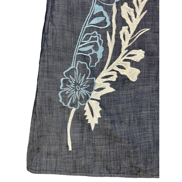 eShakti V-Neck Dress  Women's M (8)  Embroidered Sleeveless Sheath Blue Chambray - Picture 4 of 9